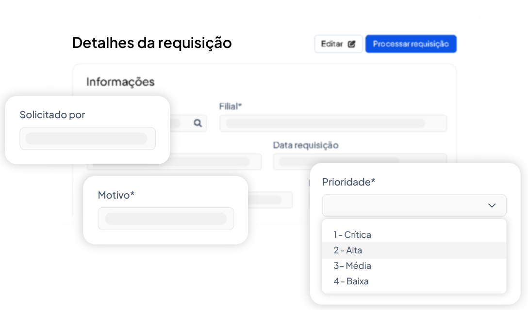 Imagem de requisição de compra no sistema ERP Gestio